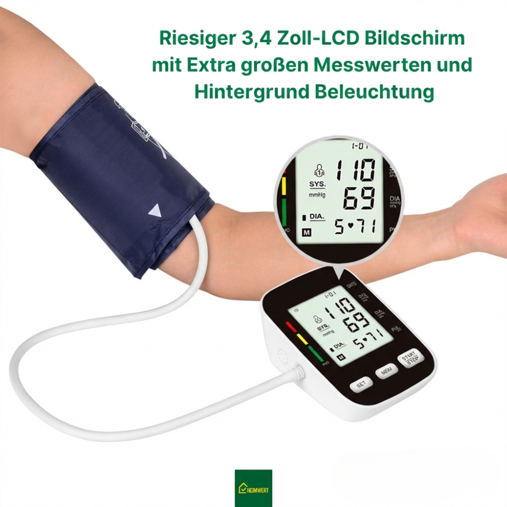 Blutdruckmessgerät mit digitalem Display / Mit komfortabler Manschette und Speicherfunktion / Blutdruck- und Pulsmessung