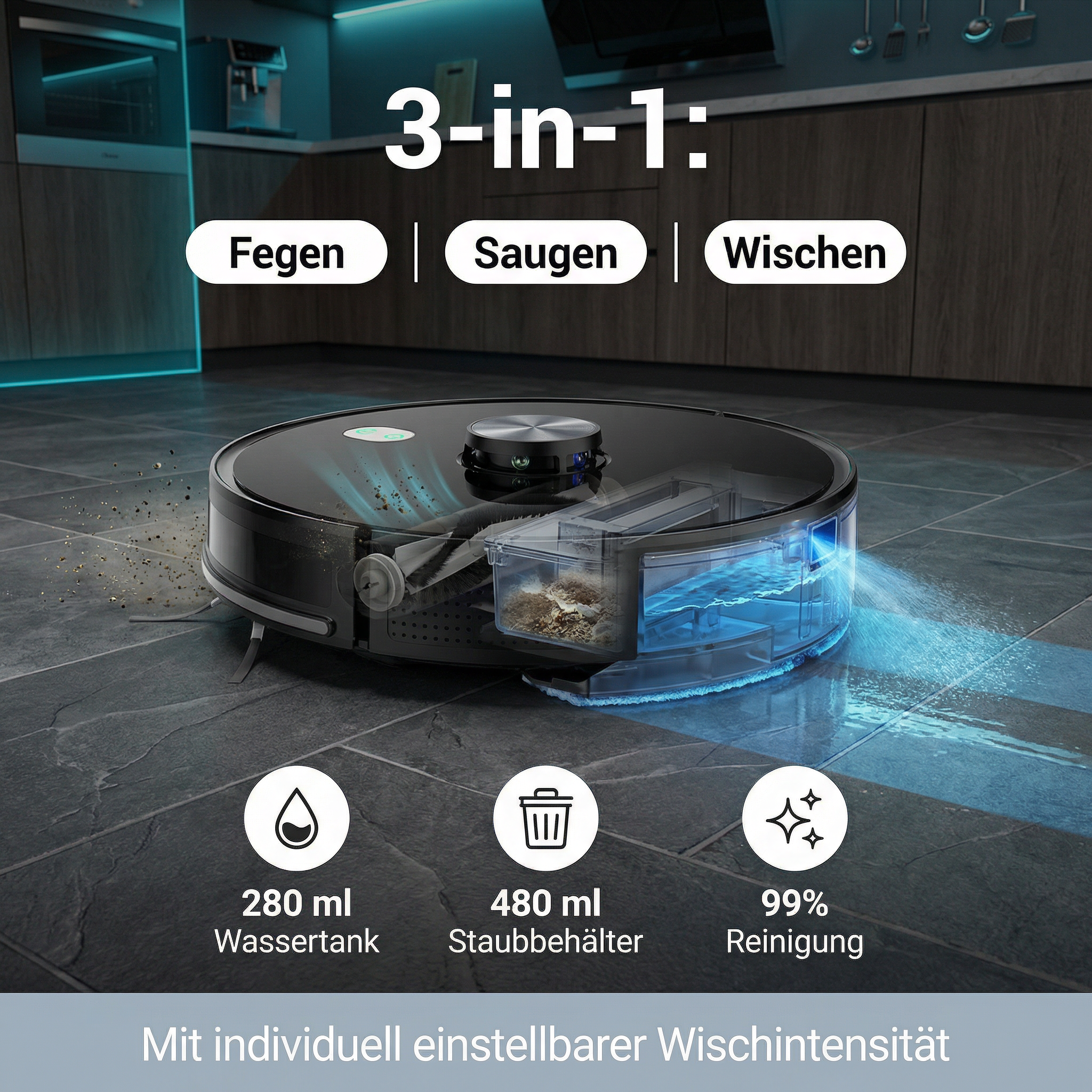 Saugroboter Heimwert K8 SmartClean – Automatische Reinigung mit Wischfunktion und App-Steuerung